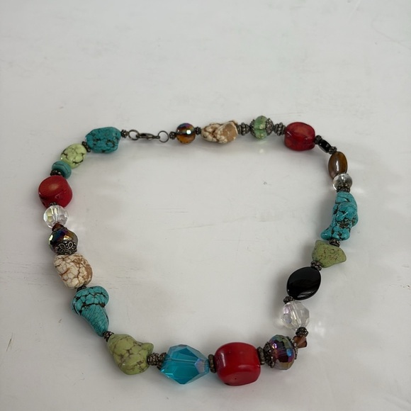 Mixed stone beaded lobster clip necklace turquoise tigers eye coral clear - Picture 13 of 15